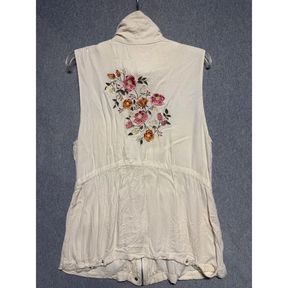 Ashley by 26 International Cream Floral Embroidered Utility Vest‎ XL Downtown